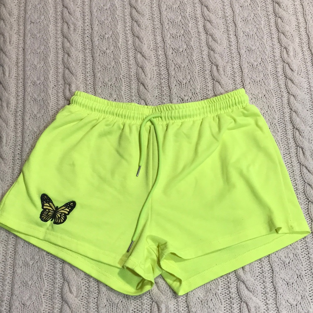 Neon yellow butterfly high waist shorts